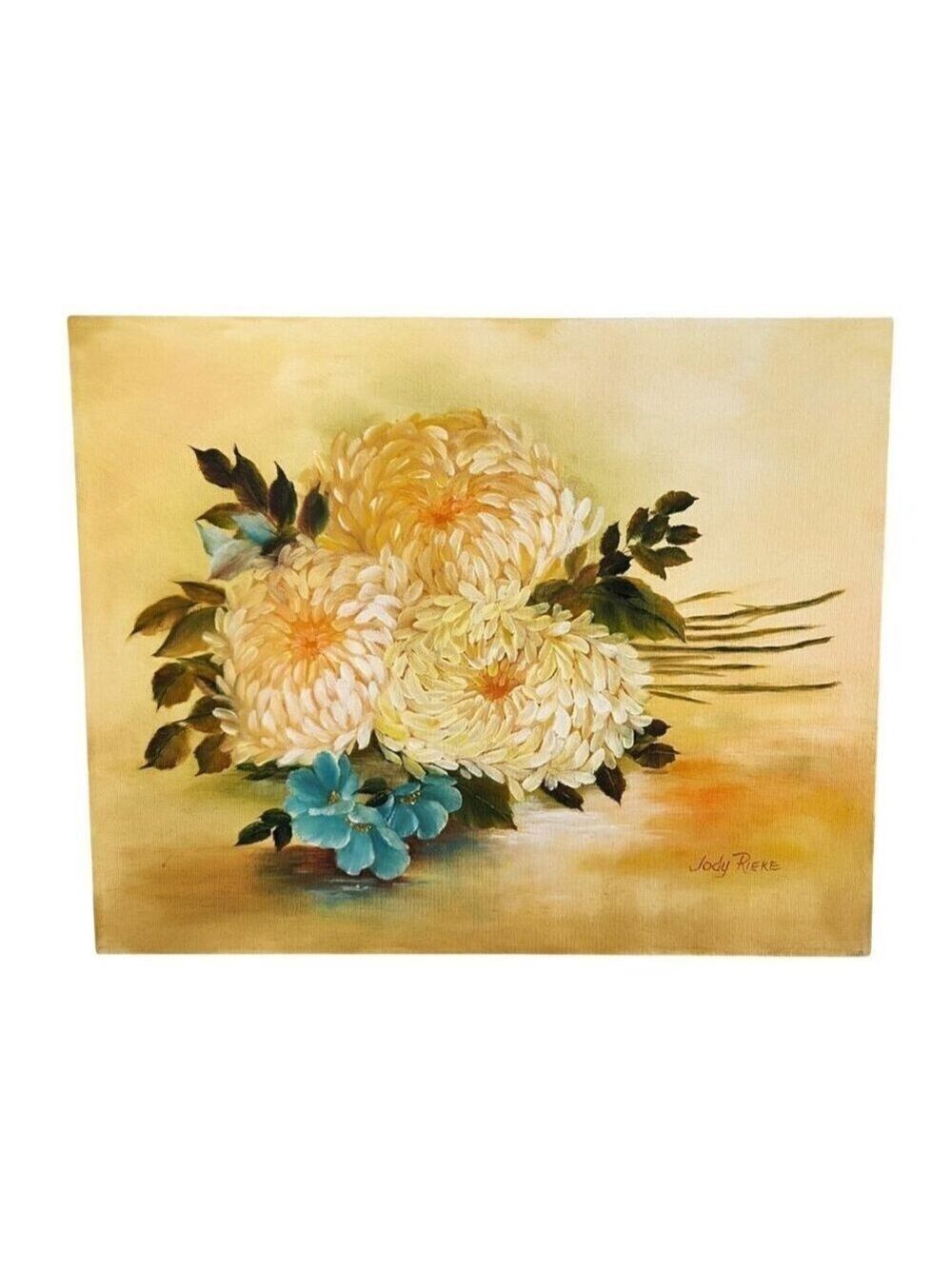 Original Floral Painting By Jody Rieke With Yellow & Blue Flowers On Canvas 20x1